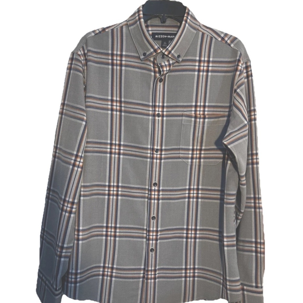 Mizzen+Main Men's button down shirt L Trim Fit Gray Plaid